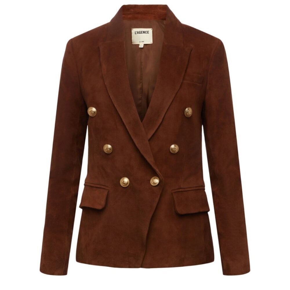 L'Agence Nude Beige Double Breasted Suede Goatskin Blazer 6 - Picture 14 of 14